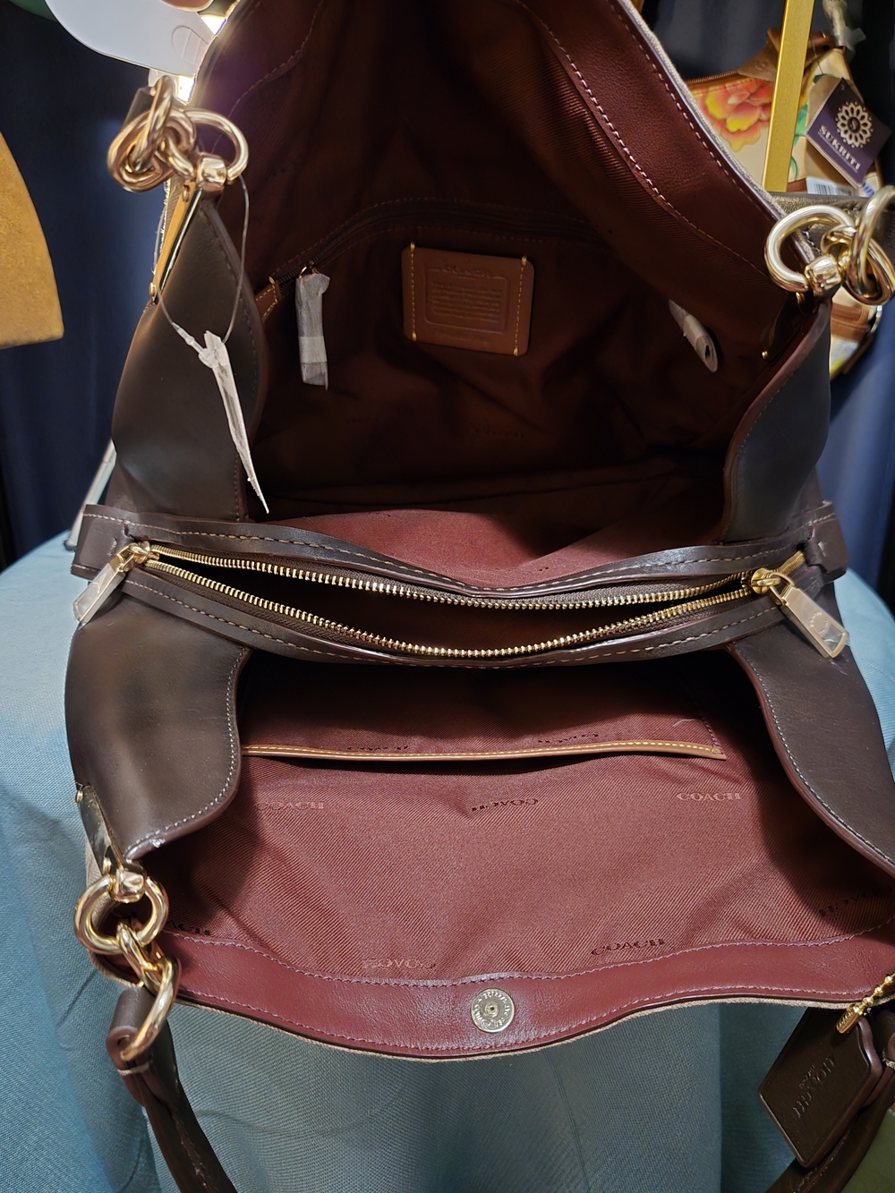 NWT Coach Dalton Tan Signature/Dark Chocolate Leather Shoulder Bag - Picture 15 of 16
